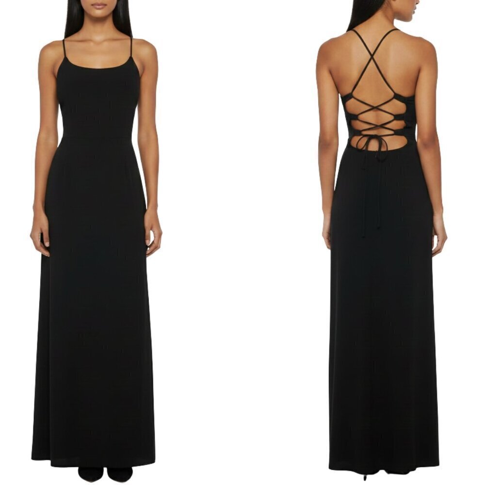 NEW NBD Lace Up Back Black Gown w/ Slit Sz. S